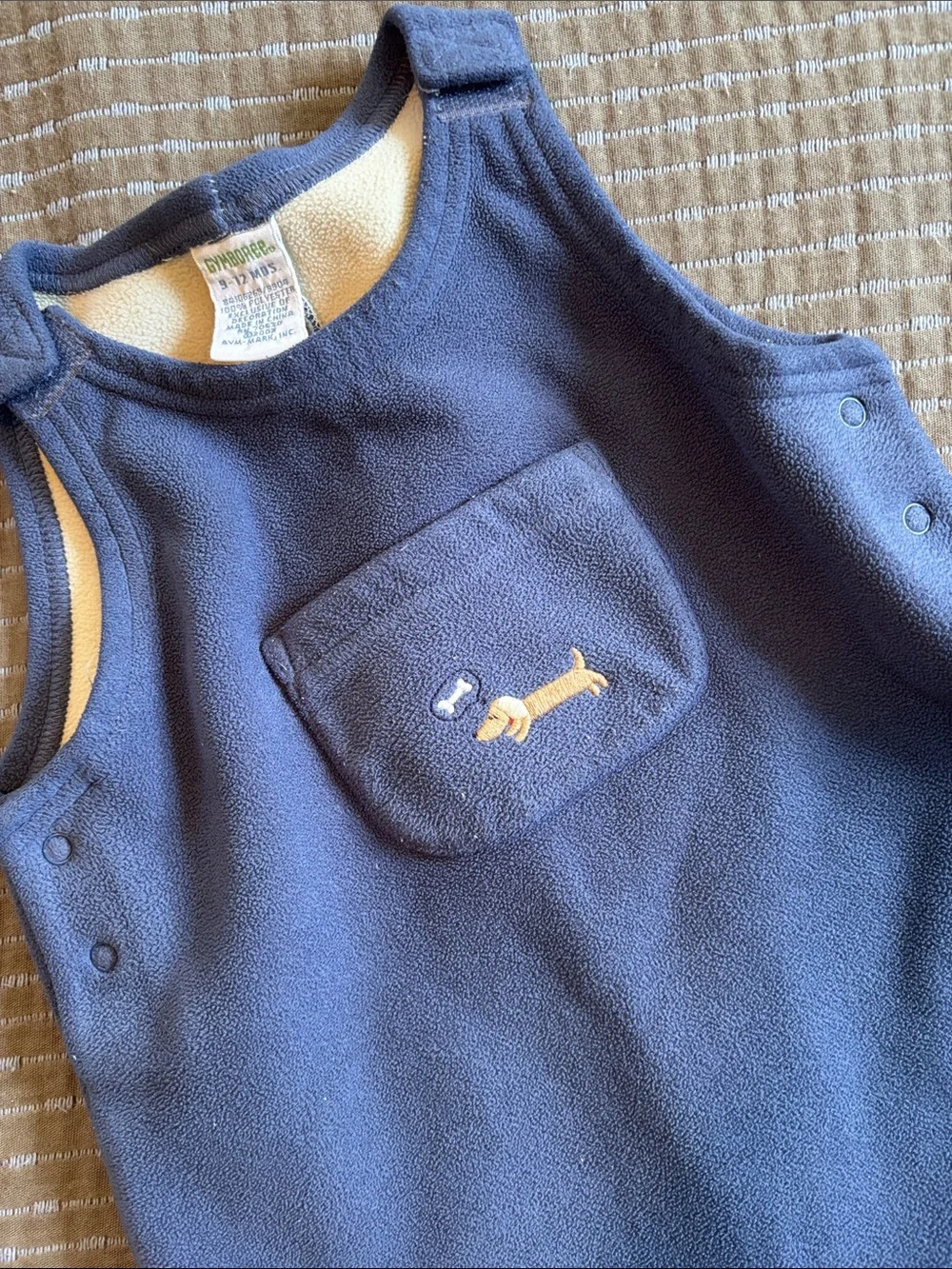 Vintage 2003 Gymboree Blue Fleece Overalls 9-12 Months Dachshund Dog